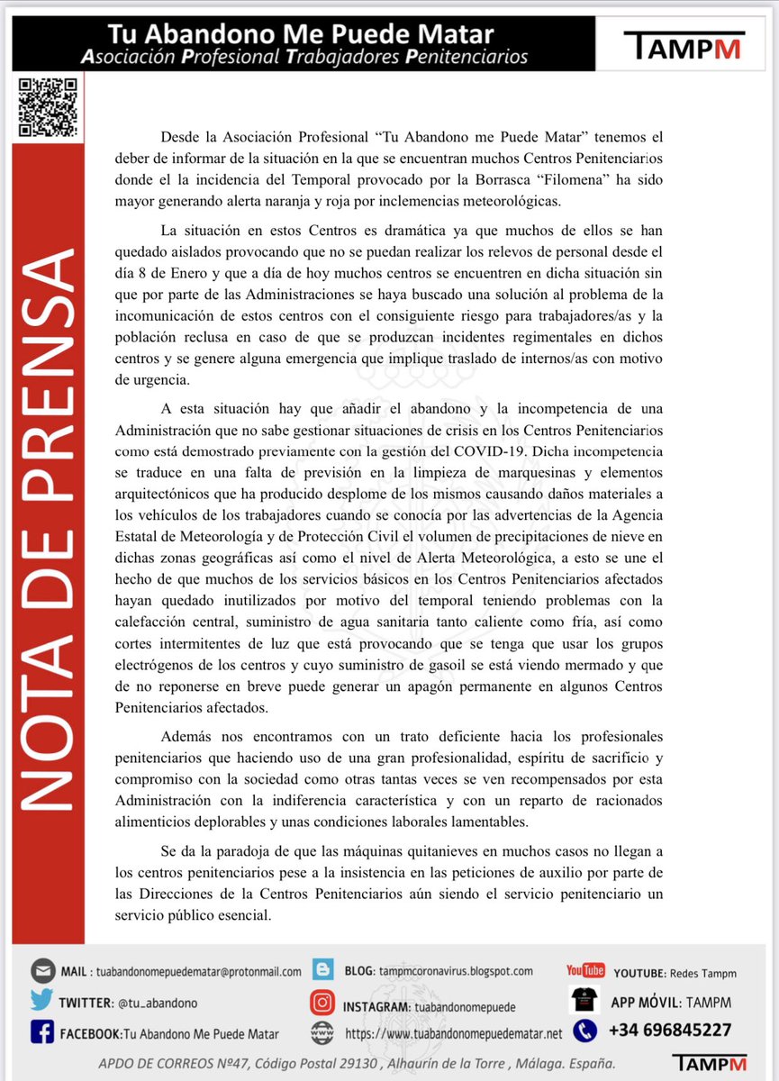 🔴🔴🔴 #URGENTE |

📄 Escrito REGISTRADO ante el S.G de <a href="/IIPPGob/">Instituciones Penitenciarias</a> solicitando de Urgencia que CESE el TRATO DENIGRANTE al que tiene sometido <a href="/interiorgob/">Ministerio del Interior</a> a los heroicos funcionarios de los Centros penitenciarios aislados 72h a causa de la Borrasca #Filomena. 

#TAMPM
