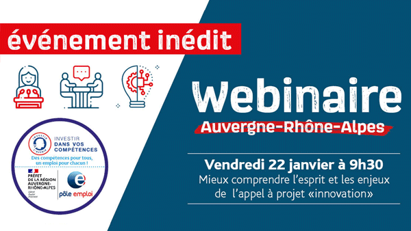 Organisme #formation, #entreprise, #startup, laboratoire de #recherche… vous avez des questions sur l’#AppelÀProjets «Innover pour la formation de demain»?
Inscrivez-vous au #webinaire du vendredi 22 janv
ℹ️👉 pole-emploi.org/regions/auverg…
#compétences #innovation #OnEstLàPourVous