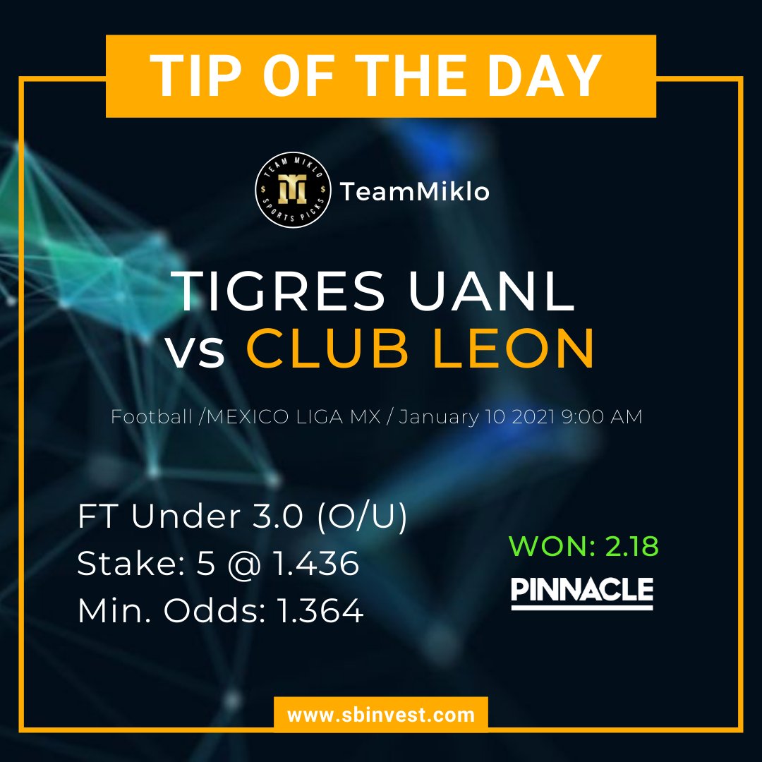 ScoreBoss_EN's tweet photo. #SBInvestTipoftheday from @TeamMiklo. 💪🆓⚽
Tipster Profile: https://t.co/aNvmZ0xszp

We provide #freebettingtips for many sports and leagues all around the globe! ➡ 🌐https://t.co/FRqPjejydV

#SBInvest
#ATigresVSClubLeon
#MexicoLigaMX 🇲🇽
#FreeBettingTips
#FootballBettingTips https://t.co/yr7YAJydTP