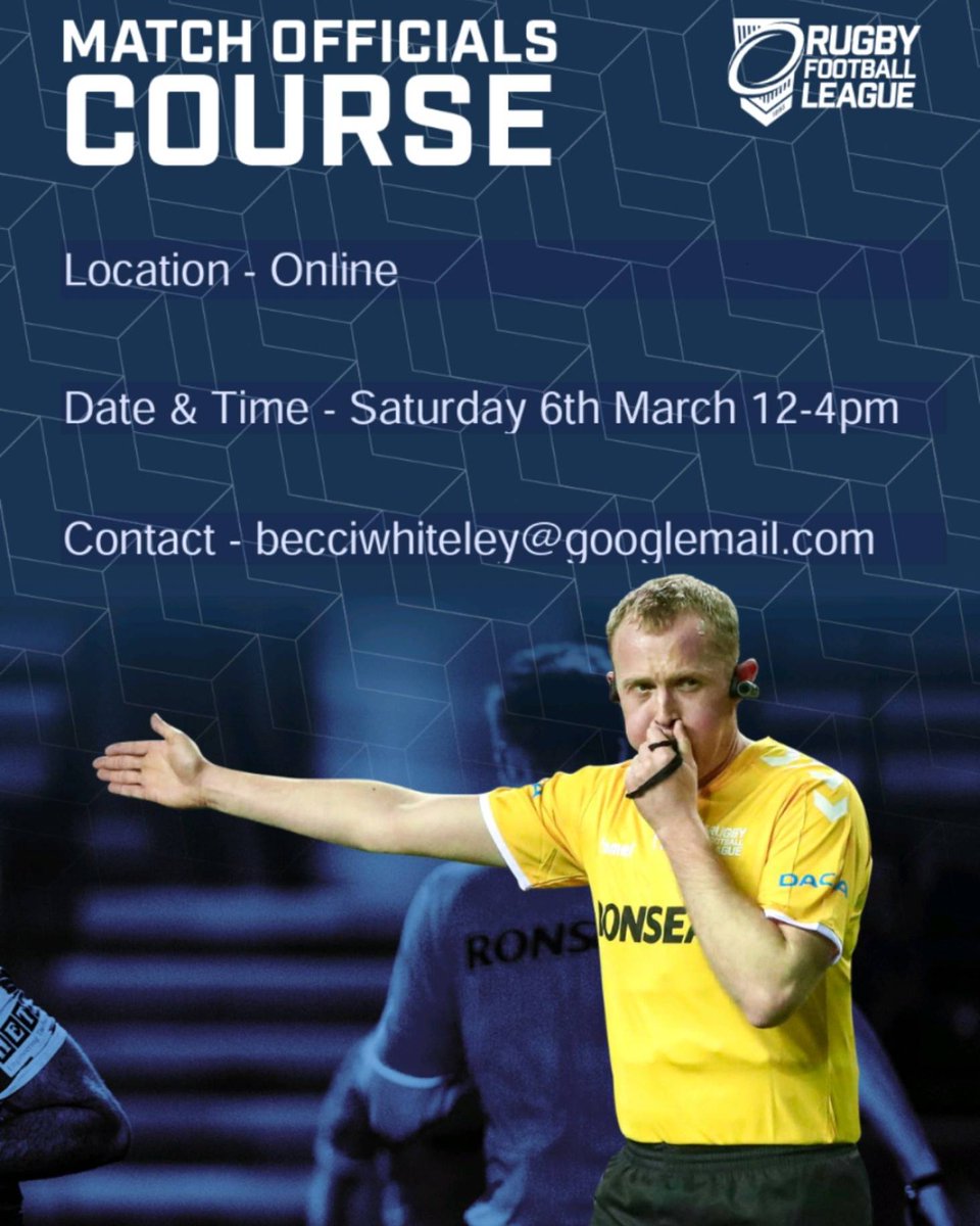 🏉Match Officials Course🏉

Online via Microsoft Teams

Sat 6th March 12-4pm

£10 per person

Minimum age is 12

Practical session to follow with your local society when covid restrictions are lifted!

Contact Development officer -  Rebecca Whiteley for more details on joining.