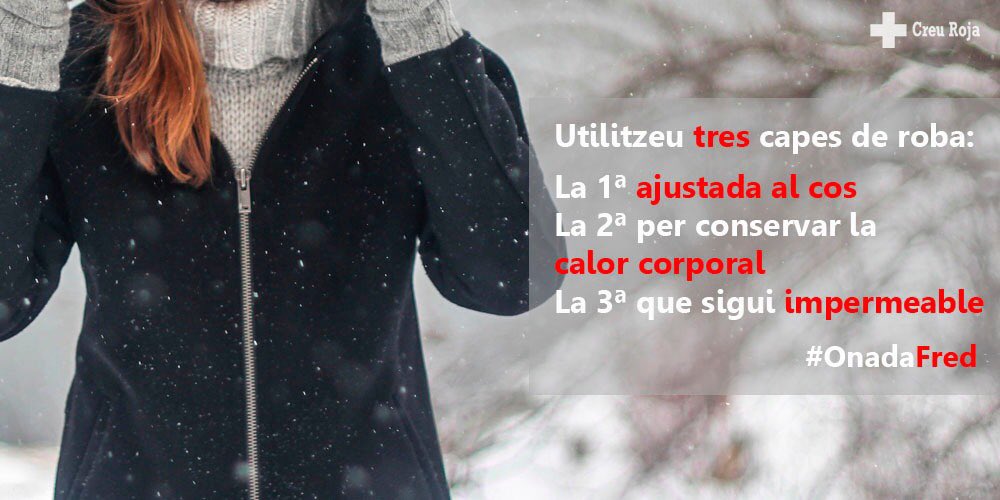 La roba que utilitzeu en dies d’ #onadadefred és essencial per la vostra seguretat i confortabilitat. 

Feu servir 3️⃣ capes de roba. Cadascuna té la seva funció.

#SomCreuRojaVALLIRANA 

#CreuRojaRespon
