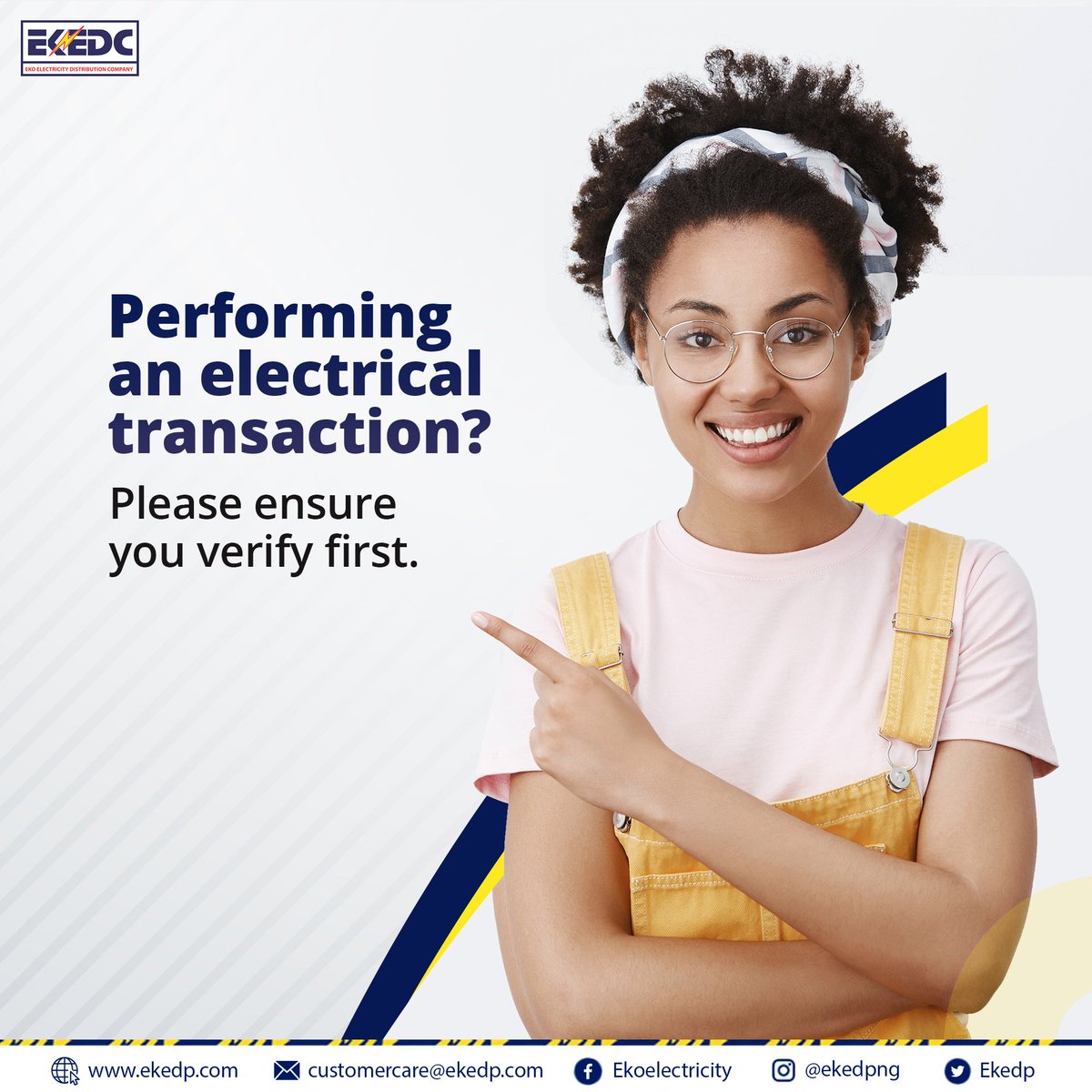 EKEDP's tweet photo. Just performed an electrical transaction? Ensure that you verify the transaction and that your contact and transaction details are the same as what is on your receipt.

#VerifyValue #EkoElectricity #Verification #ElectricalVerifications #Electricity https://t.co/bXixAZE2my