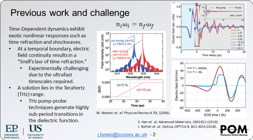 JTunesi's tweet photo. We present the first characterisation of a photoexcited temporal boundary acting on a Black Silicon THz metasurface source. Previous Publication: https://t.co/mQG7UNORcG @PhotonicsMeetup @EPICSUSSEX #POM21ja #POM21meta https://t.co/u5FR3rdmrL