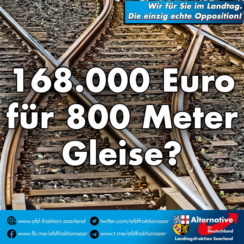 afdfraktionsaar's tweet photo. +++ Französische Staatsbahn verlangt für 800 Meter Gleise 168.000 Euro +++ Nach Auffassung der AfD stellt das französische Verhalten einen eklatanten Verstoß gegen die gut nachbarschaftlichen Verhältnisse zwischen dem Saarland und der Region Grand-Est dar. https://t.co/lpQtfrrwQY https://t.co/HjpjEopWKD