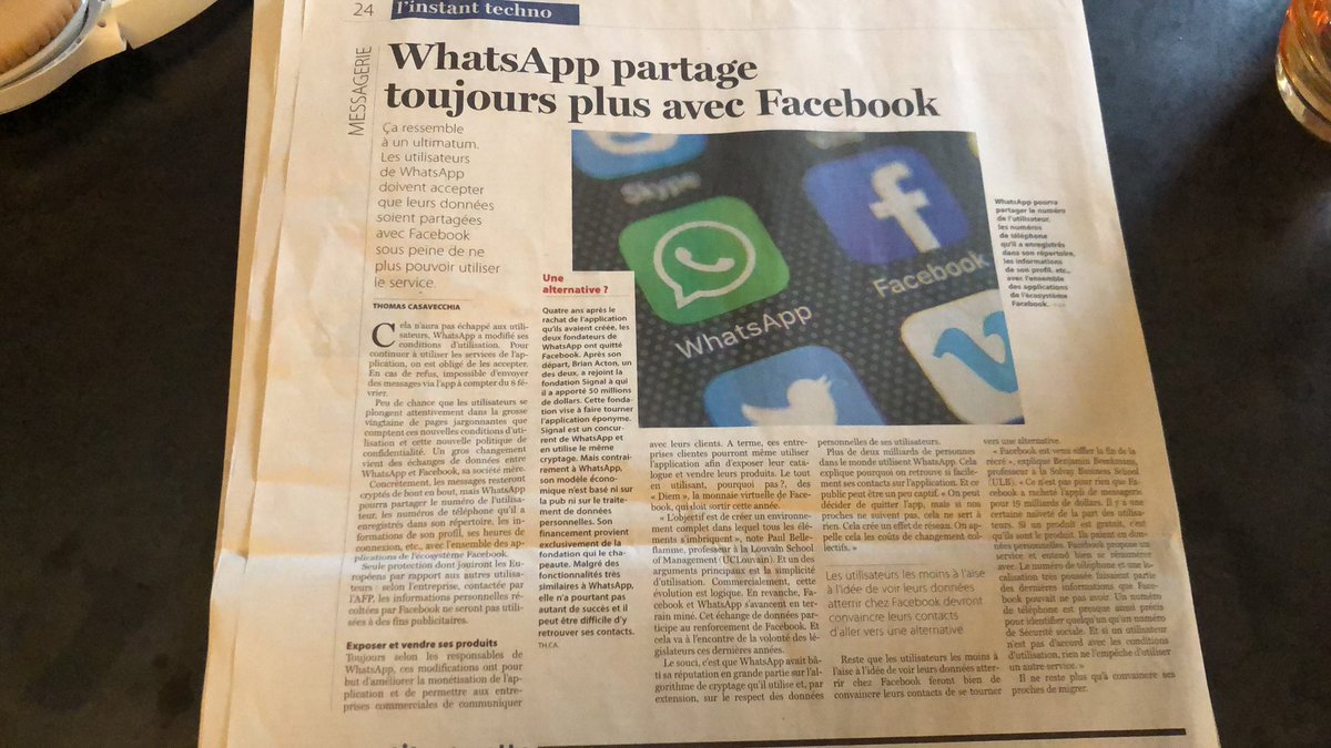 JulieCruyt's tweet photo. #WhatsApp Partage dès février votre numéro de téléphone + géolocalisation avec Facebook...=> #ToussurTelegram - qu’en pensez-vous vous? Article 11/01 @lesoir @thomas_casa https://t.co/rcUSZAMado