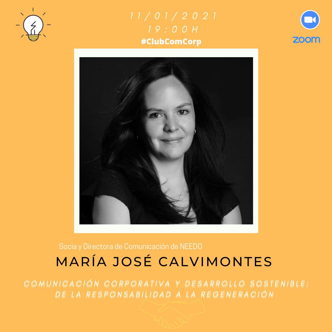 ClubComCorp's tweet photo. #SaveTheDate 🗓 Hoy nos visita en el @ClubComCorp @mjcalvimontes, Directora de Comunicación de @NeedoCom. En su ponencia 💬 nos hablará de Comunicación Corporativa y desarrollo sostenible.
Si te interesa este tema, no te pierdas la sesión 📣. ¡Nos vemos! #CCCMJCalvimontes. https://t.co/f8UdDLgB1L