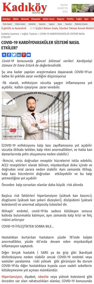 Basında bugün güncel veriler ışığında #COVID19 ‘un kalp sağlığına etkilerini değerlendirdik 

bit.ly/3btgzks