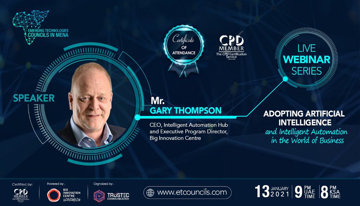 المهتمين بالذكاء الاصطناعي والأتمتة الذكية
موعدنا الاربعاء تاريخ ١٣ يناير
الساعه 8 توقيت السعودية
الساعه 9 توقيت دبي 

👇🏻
ورشة عمل 
بعنوان "تبني الذكاء الاصطناعي والأتمتة الذكية في عالم الأعمال "

للتسجيل، 
👇🏻
zoom.us/webinar/regist…

#AI #الذكاء_الاصطناعي