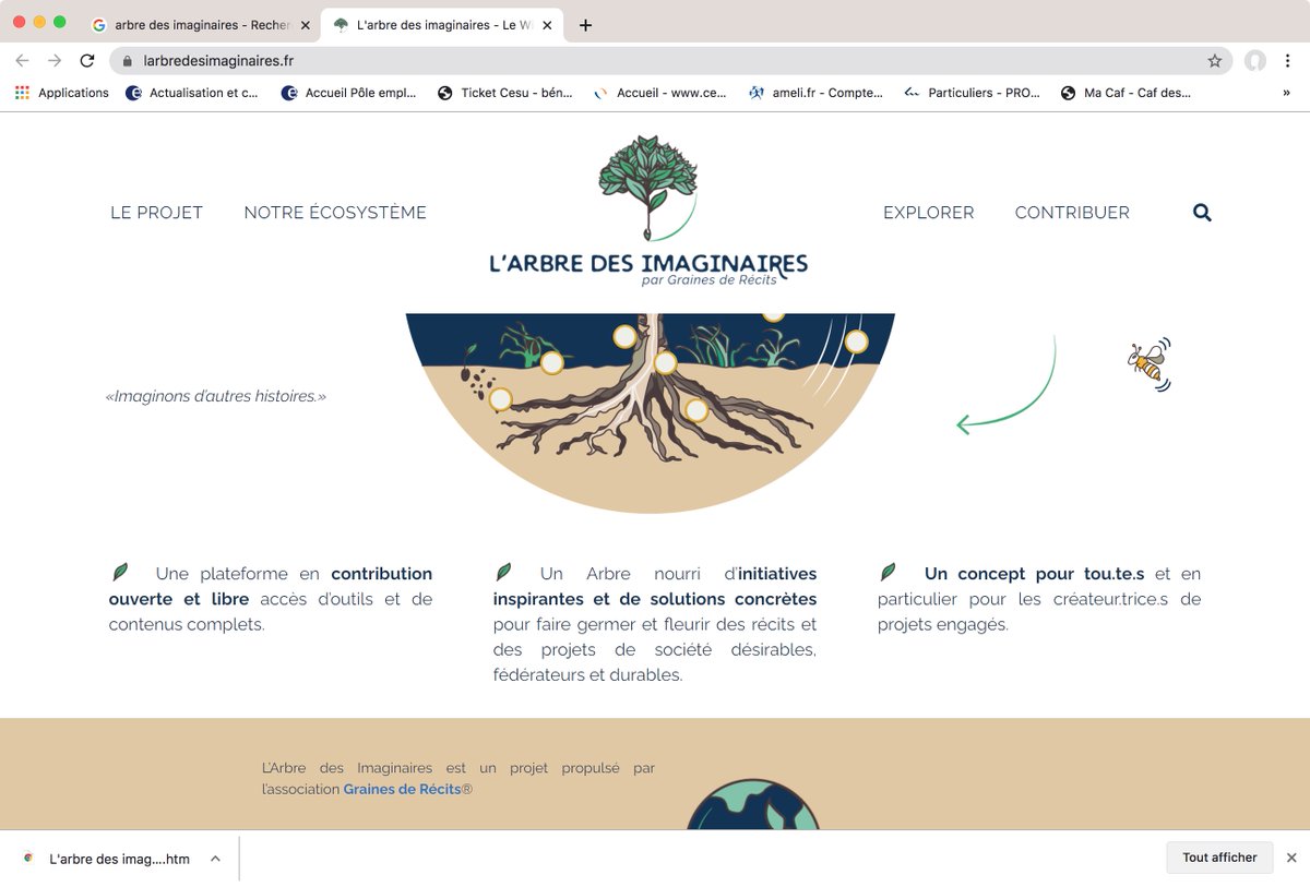 Très heureuse de partager le lancement du site larbredesimaginaires.fr créé par deux jeunes concernés par notre #planete, pour engager dès aujourd'hui le monde demain!
L’Arbre des imaginaires, c'est le Wiki pour comprendre et vivre la #refondation #environnementale &amp; #sociale.