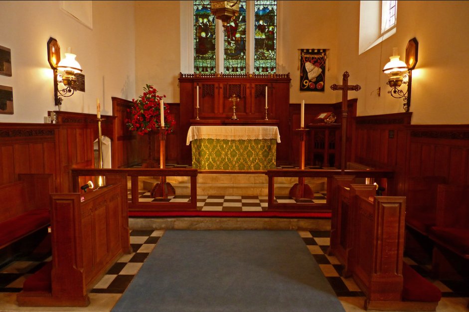 Typically in a church of the Commissioners' period, the interior is plain, but benefits from some attractive woodwork & furnishing installed in two episodes. Prothero & Phillott of Cheltenham enlarged the chancel 1899-1900, with reredos carved by Martyn's & pulpit by Haughton.