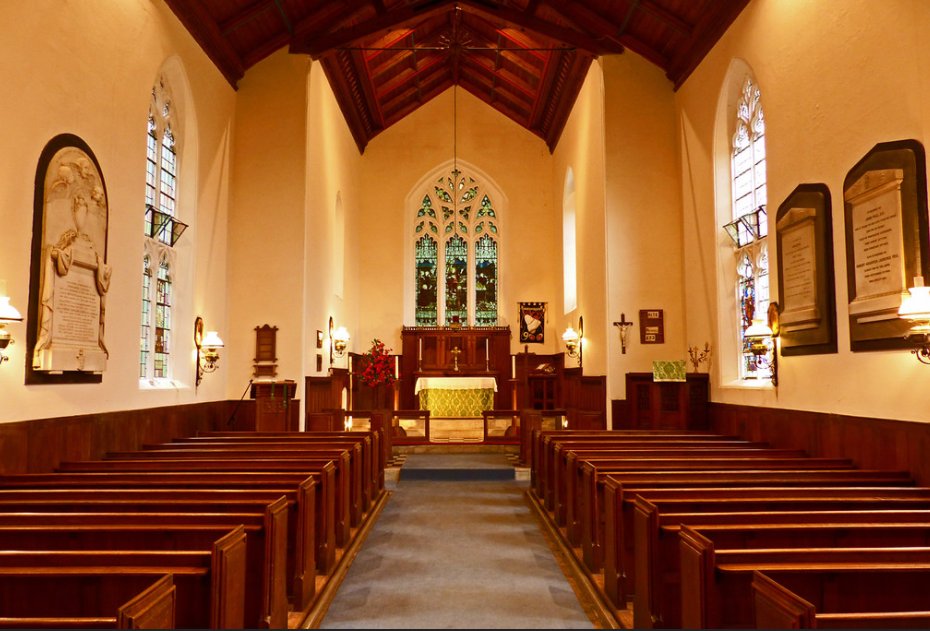 Typically in a church of the Commissioners' period, the interior is plain, but benefits from some attractive woodwork & furnishing installed in two episodes. Prothero & Phillott of Cheltenham enlarged the chancel 1899-1900, with reredos carved by Martyn's & pulpit by Haughton.