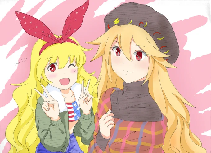 今日の練習絵を晒します。連休最後はパル純ピースで。東方Projectを知らない同居人に見せたら「この2人母娘?」とコメントくれたので絵の趣旨は伝わった模様楽しく描けたのでブラッシュアップして今年最初の作品にする予定。#イラスト練習 #絵練習 #東方Project #純狐 #クラウンピース 