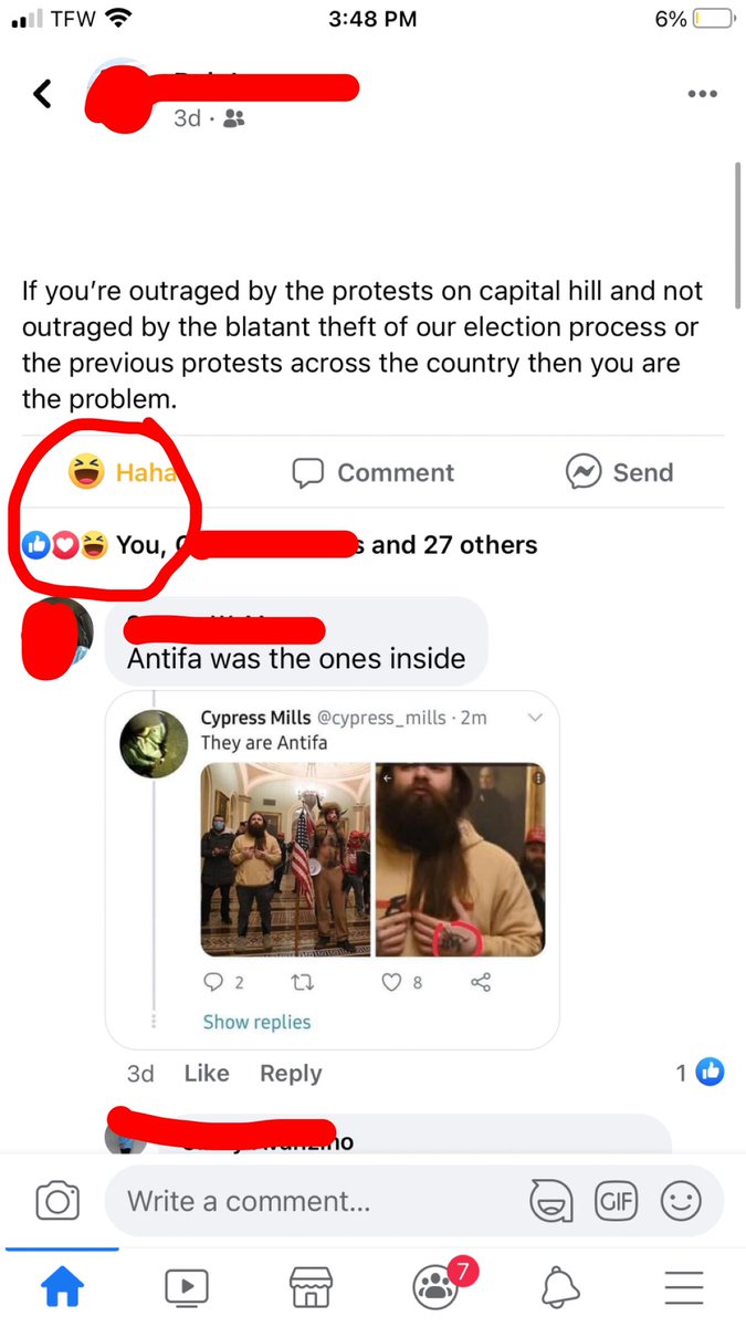 lexi_pound's tweet photo. When you get blocked by family members who are 40+ years old for simply laugh reacting to their post and a comment made about me. Me naive? When you’re sitting there calling the scum that stormed the capitol building “protestors” ? 😗😗😗 https://t.co/bA3iJcpIfp