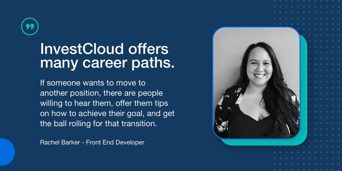 InvestCloud encourages employees to grow by empowering them to take on new challenges.

We asked Rachel Barker, Project Coordinator, how she thinks #InvestCloud supports #employee #career growth?