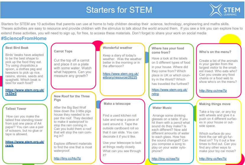 We're here to help you get through #homeschooling week 2 with our fab Starters for STEM! This worksheet includes:

🎵 Making music with glasses of water
🏰 Building a tall tower using a single sheet of A4

Access more Starters for STEM here: bit.ly/38rhiR4 #homelearning