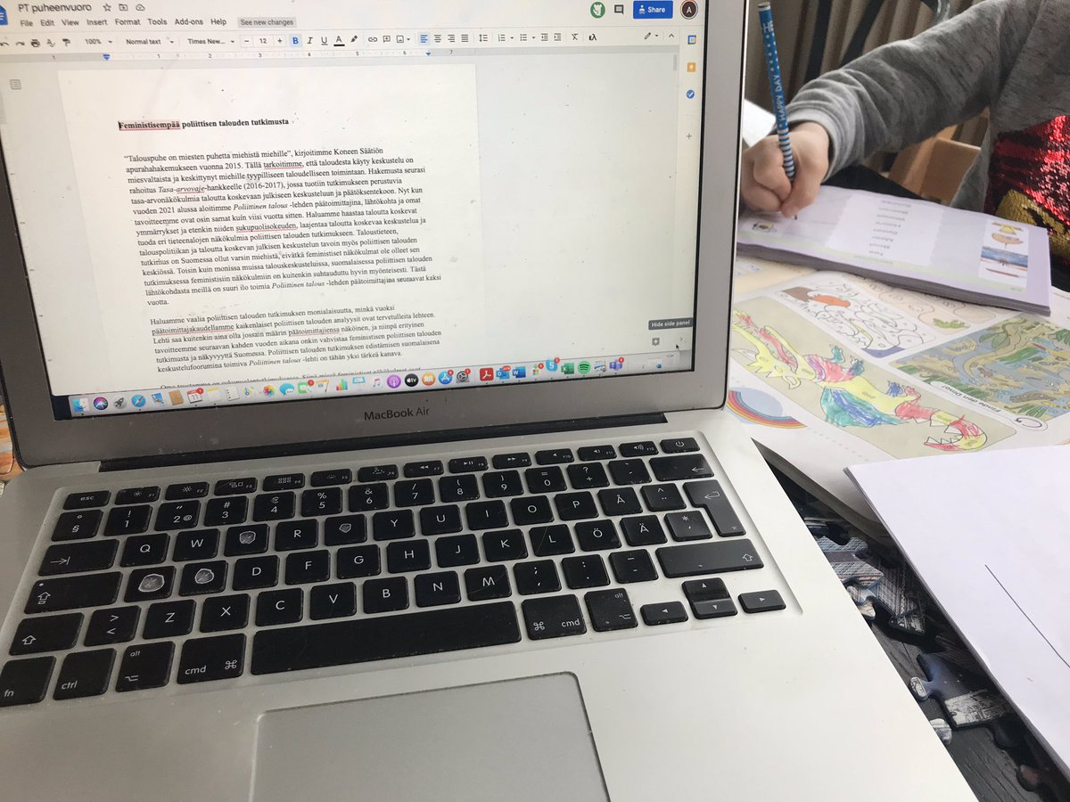 AnnaElomaki's tweet image. #Academiclife in times of #COVID19. Week2 of work + being a teacher for a 1st grader and a kindergarten teacher for a 3-yo - many more to come here in Berlin. Writing with @ylostalohanna on Covid and #socialreproduction for the Finnish Journal of Political Economy, how fitting!