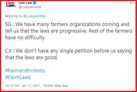 FATFARMA1's tweet photo. Today's observations by the Hon'ble Supreme Court are really disturbing and alarming. 

The court is a place to litigate and hence a natural place for settling grievances. 

The court isn't a place where one will come to state on record how they love the laws a Govt has enacted https://t.co/0f2b9Pa6T7