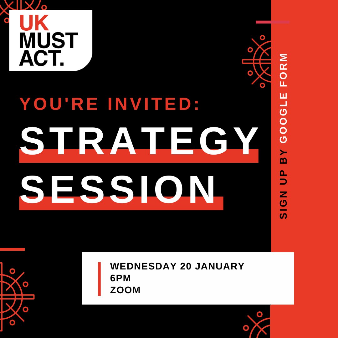 Interested in getting involved in UK Must Act? Now is a good time to join us.

Join us via zoom Wednesday 20th January 6pm, for our strategy meeting. 

Sign up via link forms.gle/8NgGGNJCfJsBAw…  

We will be discussing our priorities and strategy going forward in 2021.