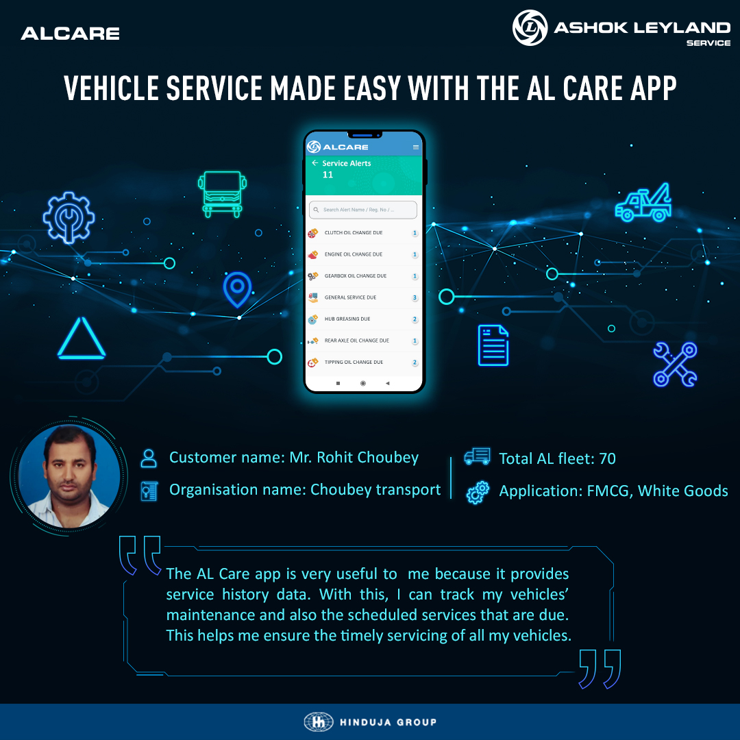 ALIndiaOfficial's tweet photo. With the AL Care App and Sadak Ka Saathi on your side, struggling to find the best vehicle service and quick roadside assistance will be a thing of the past!

#AshokLeyland #ALCareApp #SadakKaSaathi #VehicleMaintenance #AapkiJeetHamariJeet https://t.co/A06wMJcqPp