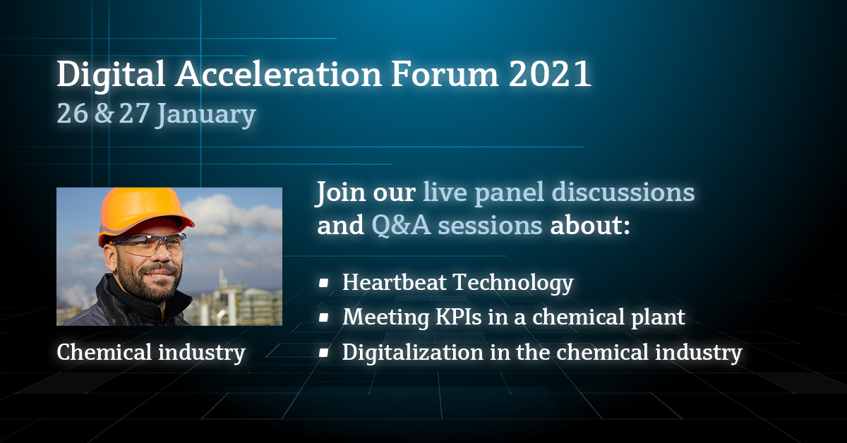 [Event in Englisch]​
Was sind die neuesten Digital-Trends in der Chemiebranche? Erfahren Sie am 26. und 27. Januar wie Sie Ihre Anlagen noch sicherer und effizienter machen. Hier kostenfrei registrieren: eh.digital/35e0HOM #DigitalAccelerationForum2021