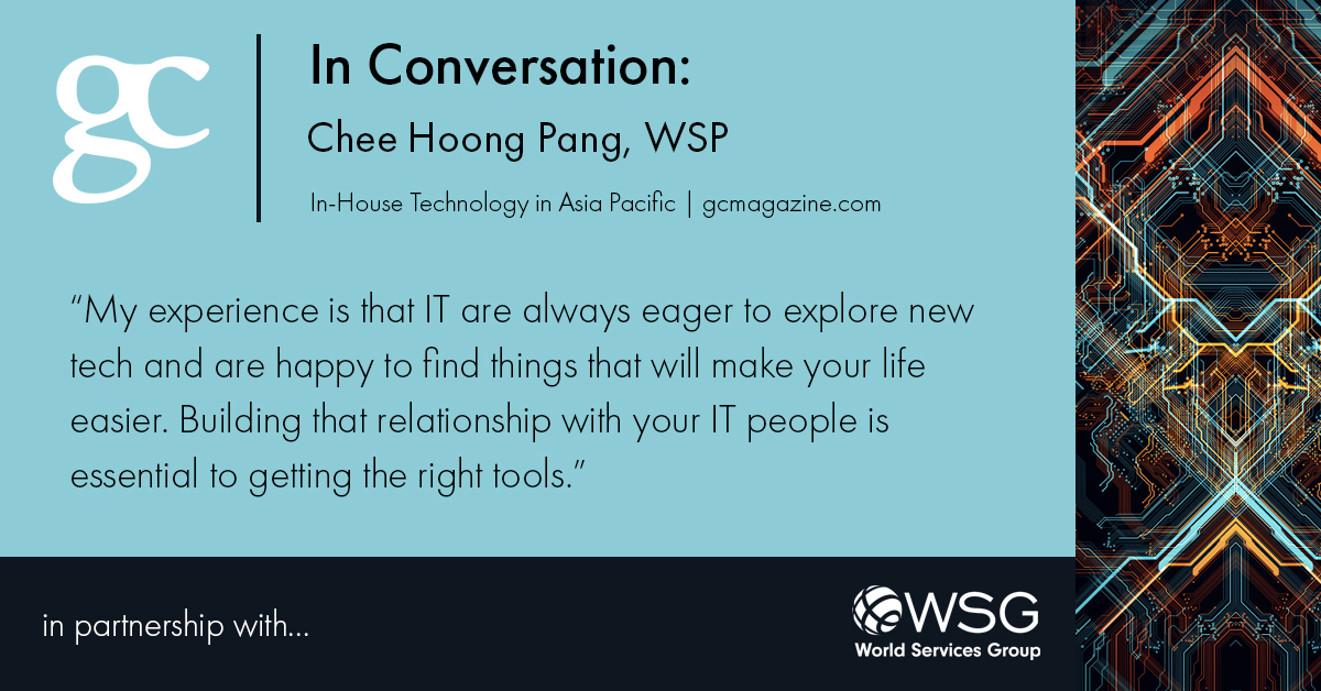 In an office full of tech-savvy engineers, lawyers can struggle to keep up. Chee Hoong Pang, head of legal for <a href="/wsp/">WSP</a>  Asia Pacific operations sits down with <a href="/GCMagGlobal/">GC Magazine</a> to discuss digital innovation. Read our conversation here: gcm.ag/npr - <a href="/WorldServsGroup/">World Services Group</a>