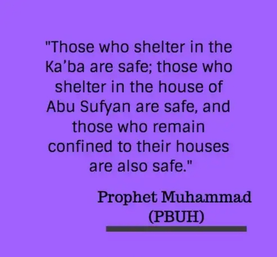 #فتح_مکہ630ء
 the Muslims had turned into an imposing power thus in 630 C.E. the Prophet Muhammad chosen to take a multitude of 10,000 towards Mecca. Once the Muslims had achieved Mecca, the pioneers of Quraysh surrendered. Subsequently, the PBUH, declared 
👇