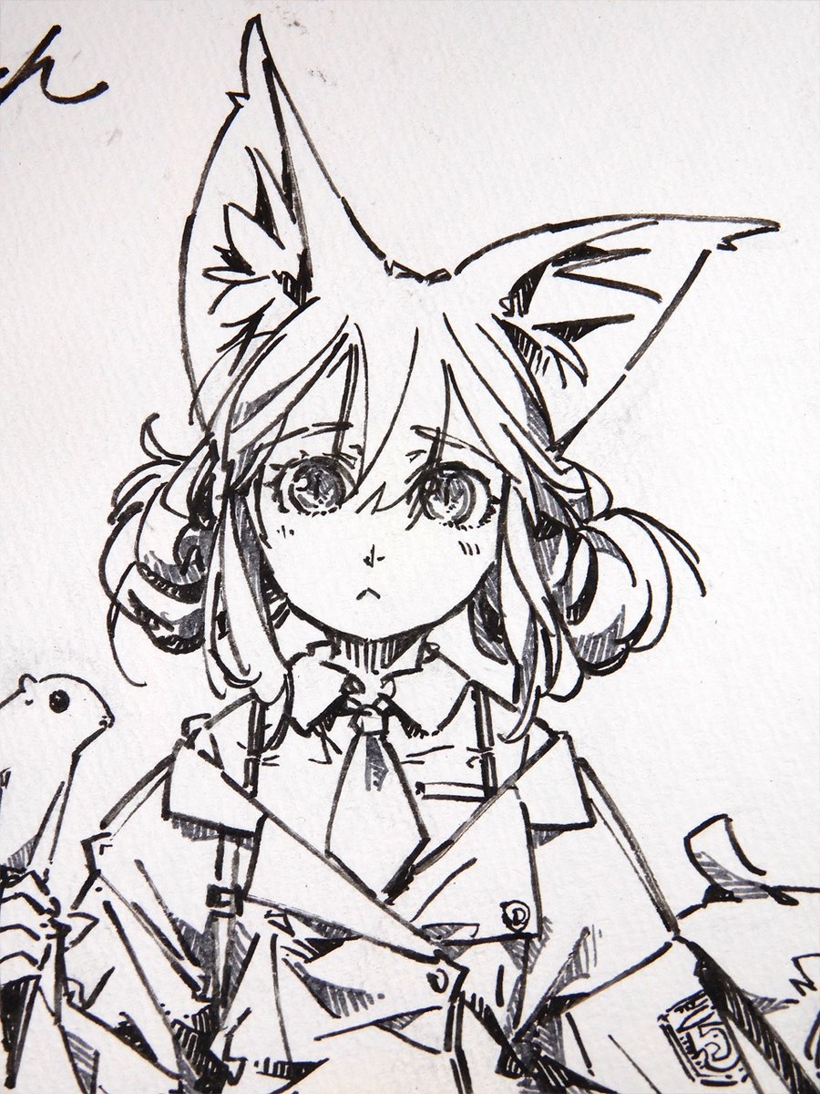 線画。最初に真ん中の子を描いて、時間の開いた時に周りを描き足していったので、ラフを撮影してありませんでした。 