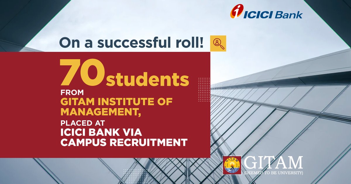GITAMUniversity's tweet photo. The new year brought exciting new beginnings for close to 70 GITAMites from GIM Visakhapatnam, who were hired by ICICI bank for the role of Deputy Managers. Congratulations to all our students! #GITAMDeemedtobeUniversity #GITAM #GITAMDeemedUniversity #GITAMLife https://t.co/mDdxcdhZof