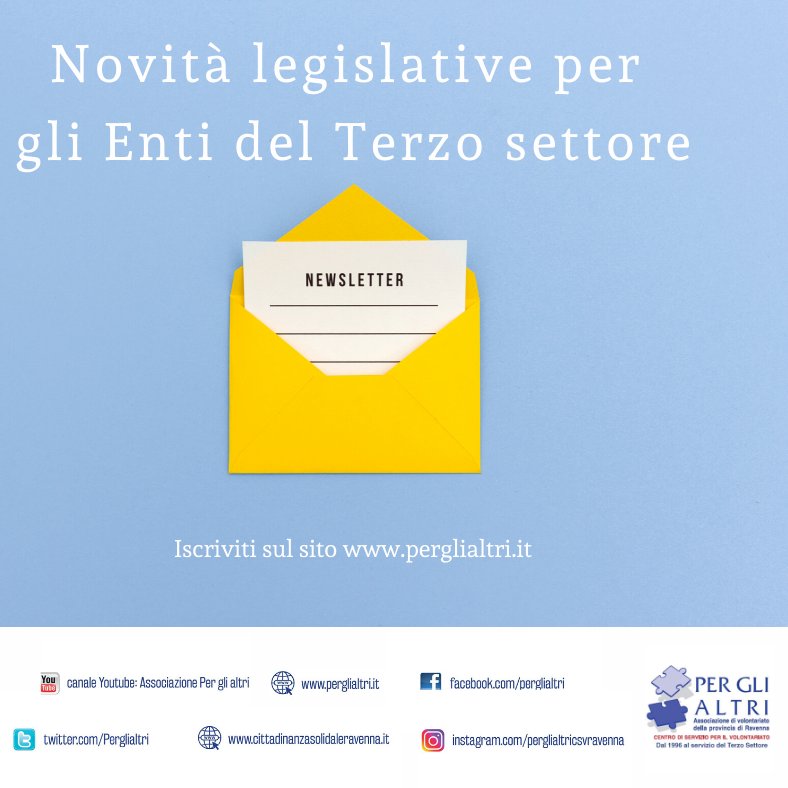 Perglialtri's tweet photo. 📲E' online la prima newsletter del 2021 dedicata alle novità legislative per gli Enti di #terzosettore #csvravenna #associazioni #volontari

Scopri di più: https://t.co/DYDvf9xZH4 https://t.co/NXTbO9SaYv