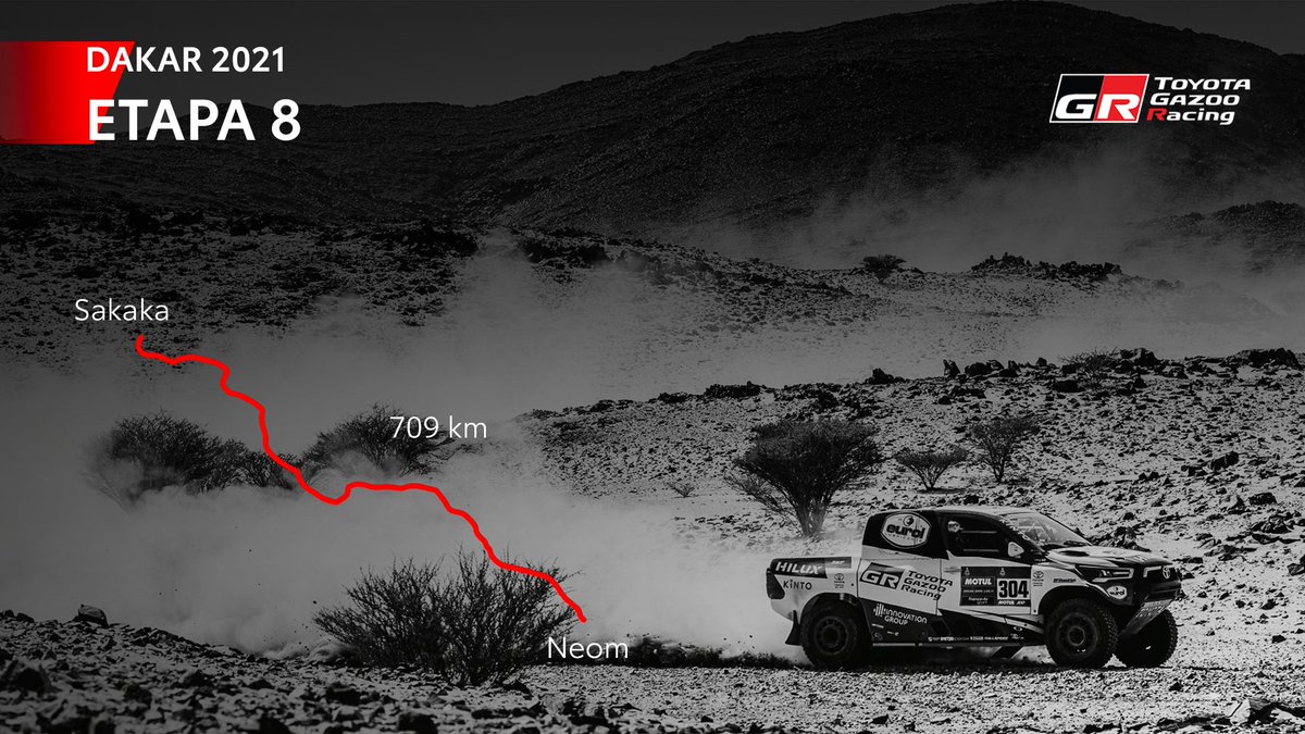 BreoganRally's tweet photo. Otra victoria más para un #Hilux en el #Dakar2021.
En el ecuador del Rally, consolida su posición de cara a pelear por la victoria. 
Ahora camino de Neom, la 8ª etapa será clave y podremos ver las mecánicas del #TeamHilux más a prueba que nunca
#toyotagazooracing https://t.co/eTIbxmCu2f
