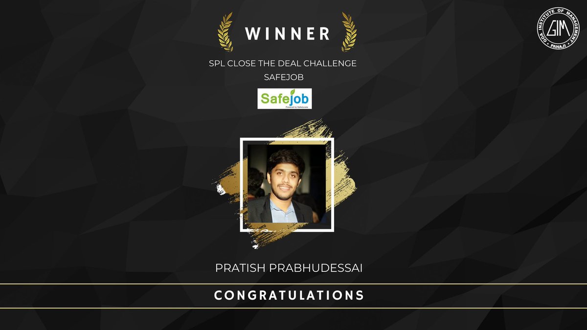 GIM_Sanquelim's tweet photo. Congratulations to Pratish Prabhudessai (PGDM 2019-2021), for securing the first position in the SPL Close the Deal Challenge.
We wish him more such achievements in all his future endeavours.
#LifeAtGIM #EventsAtGIM #Challenge #SafeJob https://t.co/N3bMlAcQVz