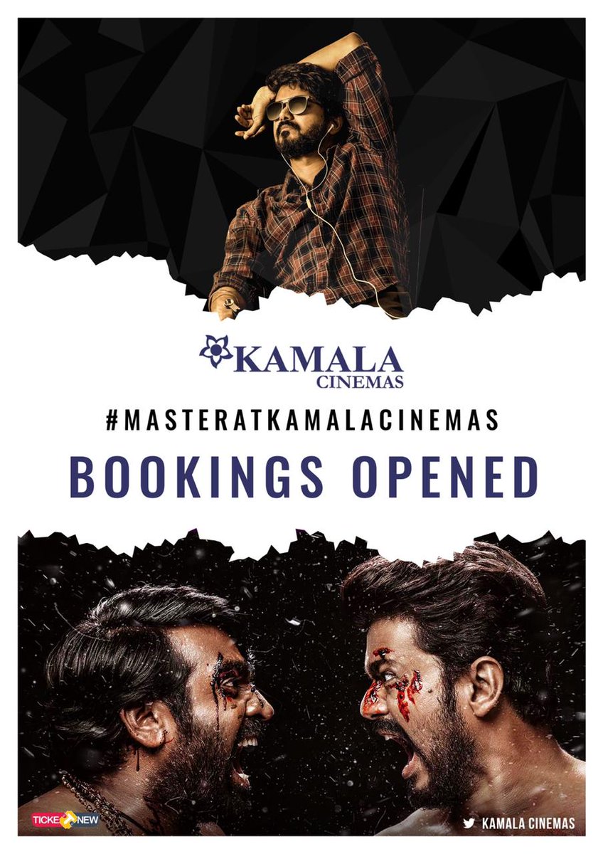 Bookings up for #ThalapathyVijay 's Master . Book your tickets at kamalacinemas.com !
Safety measures should be followed strictly !
#MasterAtKamala
#Master 
#Masterfilm  
#MasterPongal  
#mastertickets 
#Thalapathy