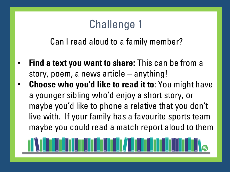 BeckThorn_Lib's tweet photo. Our remote reading challenge for years 7 and 8 has launched, and we've already had some fab submissions from students!

There are 9 challenges to choose from, students can choose to do as many as they like, and in any order.

Scroll through the thread to see all the activities... https://t.co/DVK688Uabb
