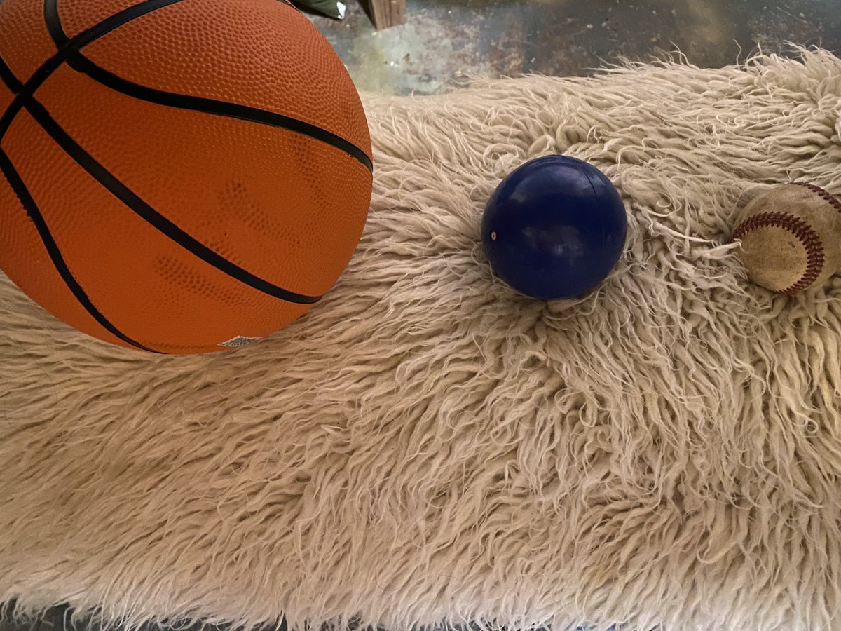 primalspiral's tweet photo. Balls. These are great macromotor wrist strengthening/loosening for typists. I can dribble on the hard floor where I write, and just toss & catch or swing around. #sportexercise #writing #WritingCommunity #writinglife #deskjob #indoorexercise https://t.co/F8kuig4F6t