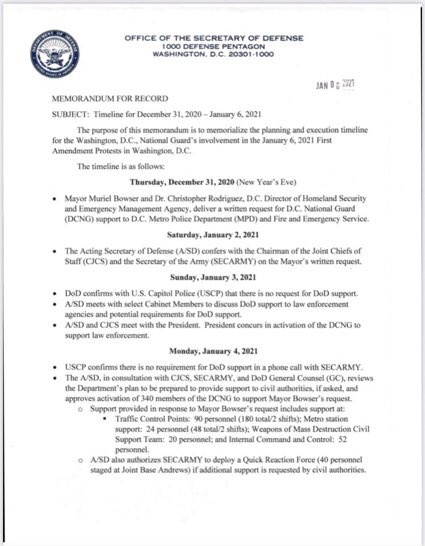 Secretary of Defense Timeline since January 1 until the 6th