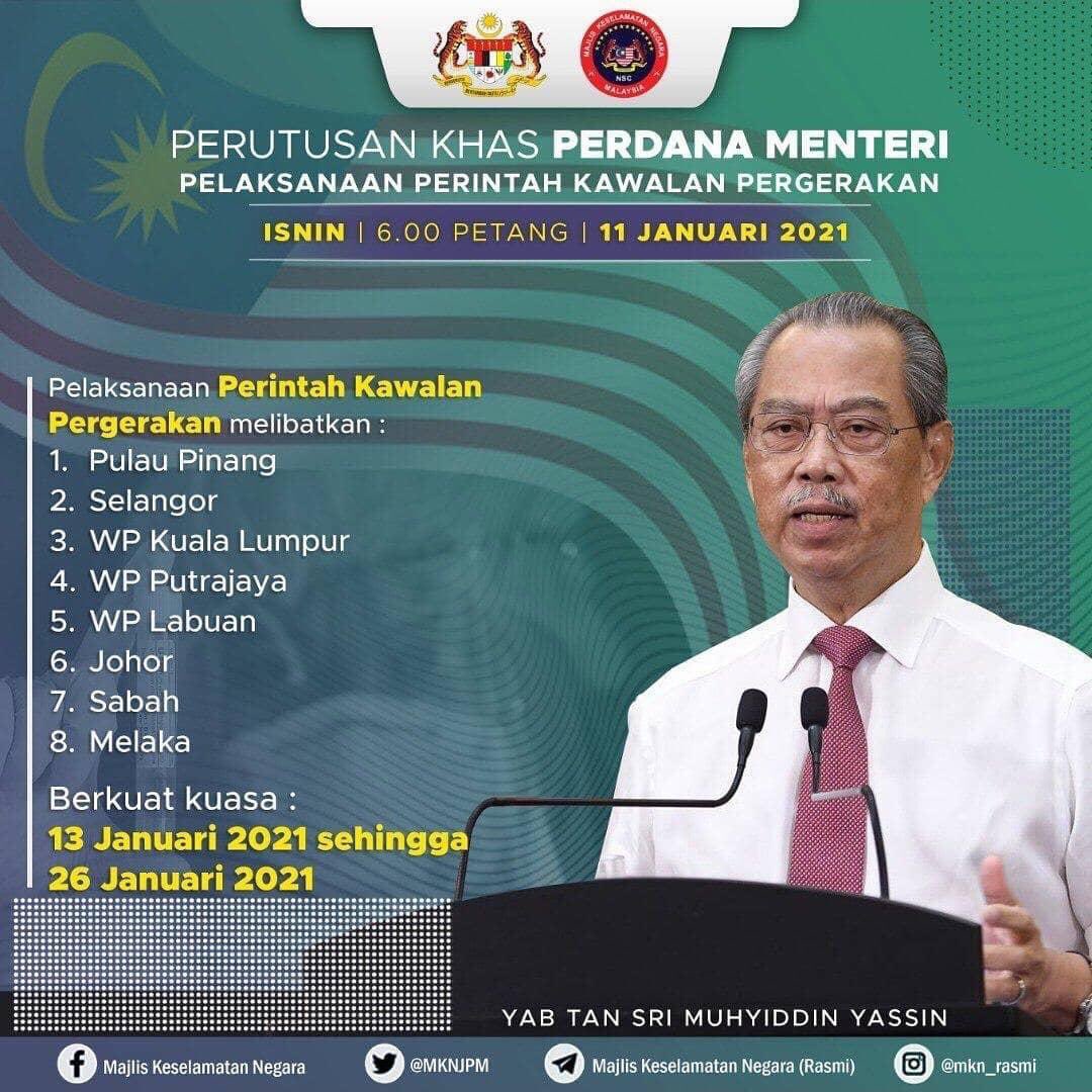 twt_muo's tweet photo. Johor antara 6 negeri yang diletakkan di bawah Perintah Kawalan Pergerakan mulai 13 Januari sehingga 26 Januari 2021 selama 14 hari. https://t.co/suWpQiduyU