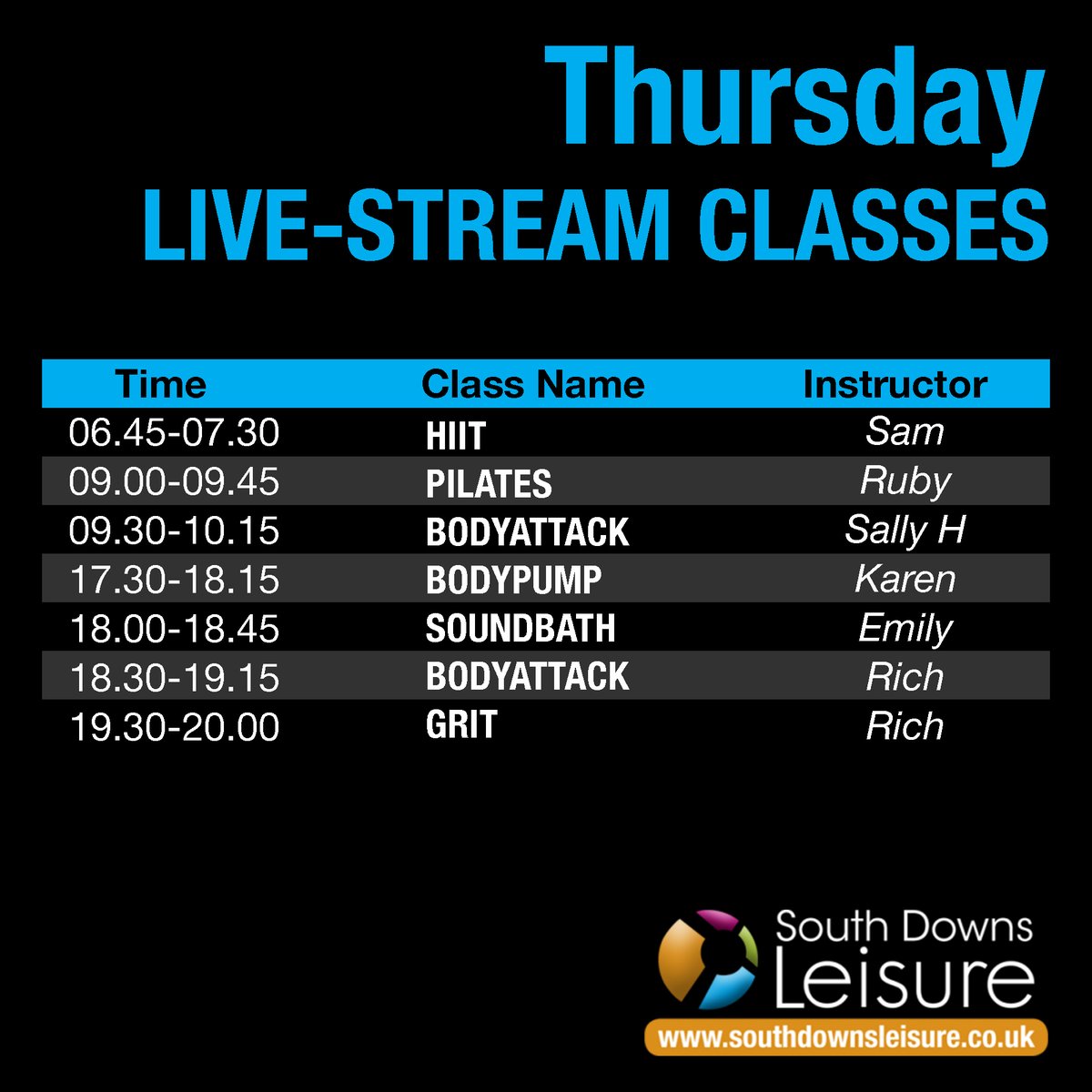 New Live-Stream Timetable Launch!
Today we are launching our new schedule for Live-Stream classes - make sure to take a look at when your favourite classes are on and book these into your weekly routine!

*Full timetable available via the app* 
All classes are completely FREE