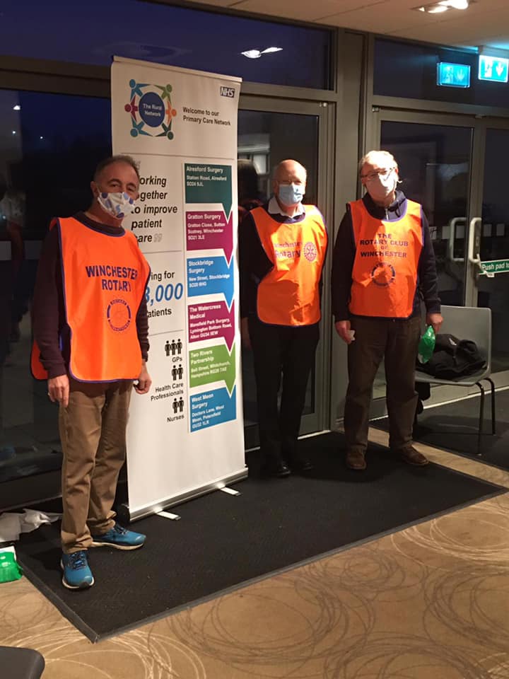 WinchRotary's tweet photo. Like many other @RotaryGBI clubs we are helping to steward one of the many  #COVID19 vaccination centres.  We are at the centre at Holiday Inn Winchester for rural GP practices. We will continue as long as we are needed.  1270 vaccinations in 2.5 days last week! https://t.co/2JViP8ulFm