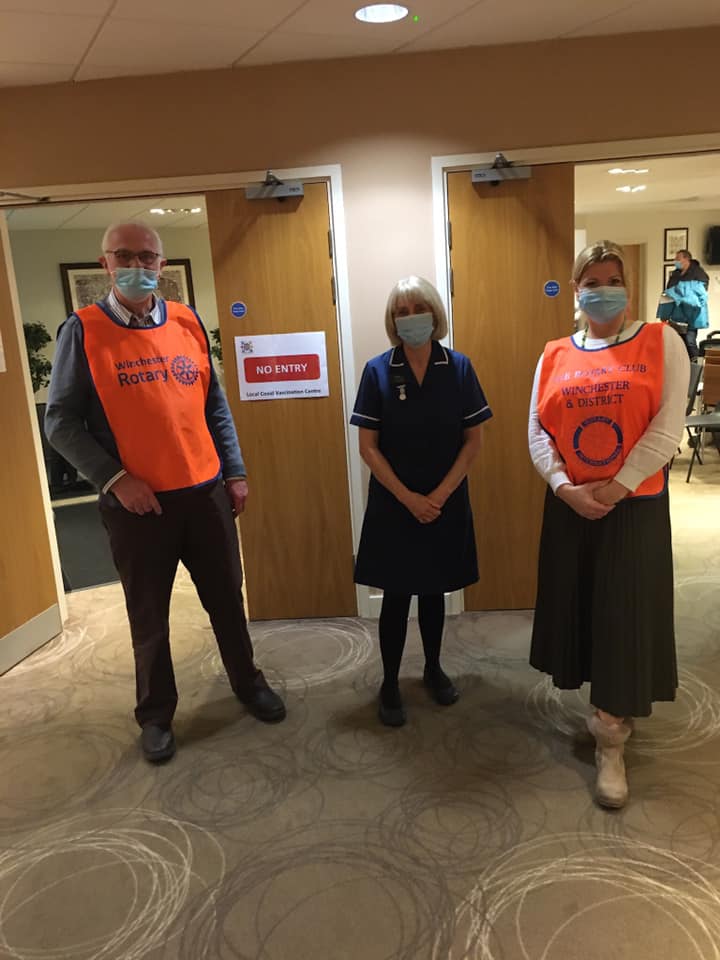 WinchRotary's tweet photo. Like many other @RotaryGBI clubs we are helping to steward one of the many  #COVID19 vaccination centres.  We are at the centre at Holiday Inn Winchester for rural GP practices. We will continue as long as we are needed.  1270 vaccinations in 2.5 days last week! https://t.co/2JViP8ulFm