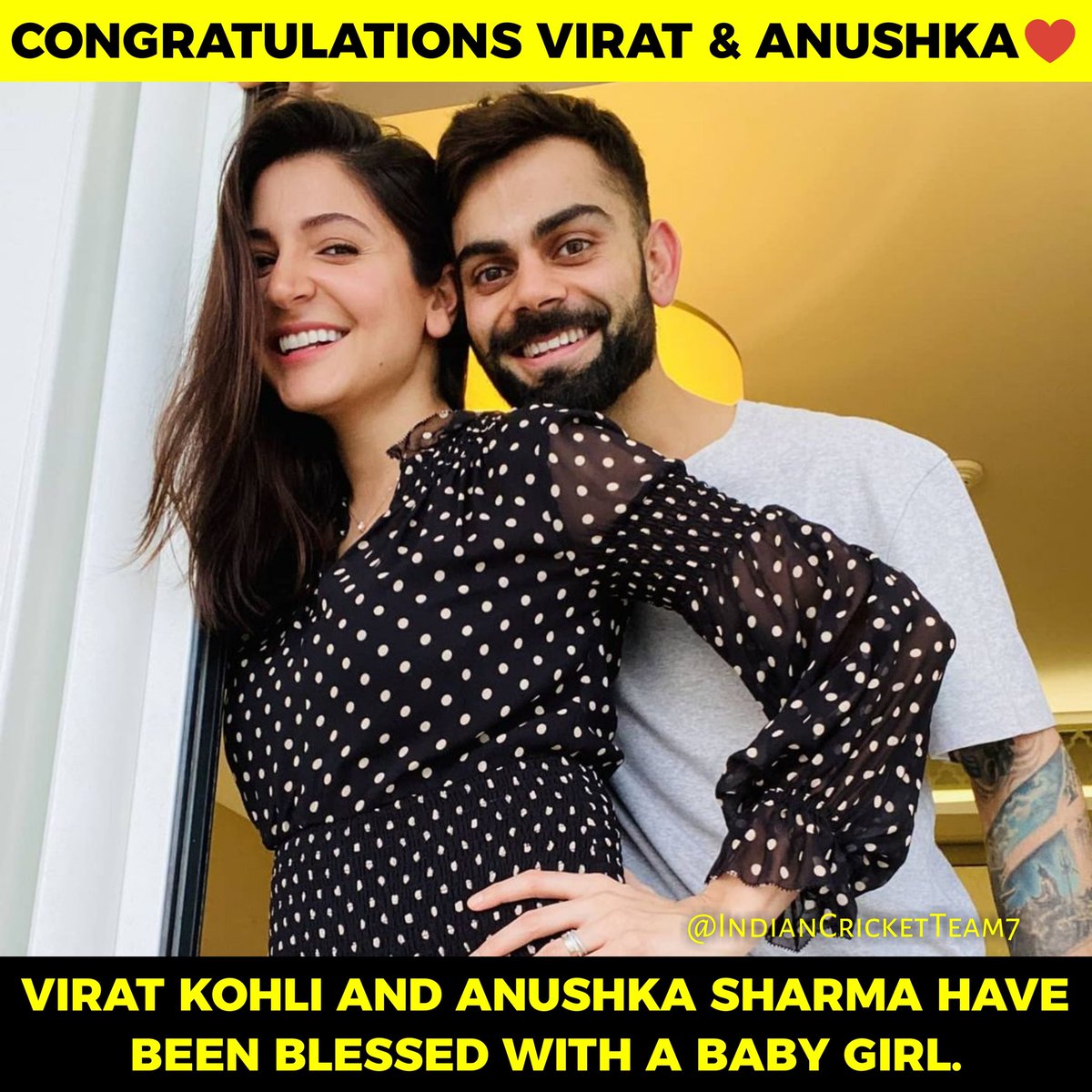 Indiancricteam7's tweet photo. Congratulations @imVkohli &amp; @AnushkaSharma 😍❤️

#ViratKohli #AnushkaSharma #kohli #anushka #viratkholi #babygirl #BCCI https://t.co/Q2tnbYZSLf