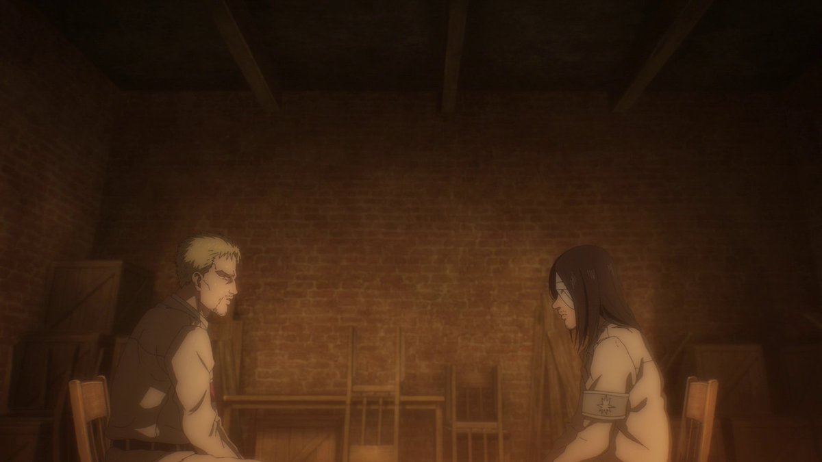 This moment stands above all the others in the Marley arc. This episode focuses on Reiner and Eren, who are MASTERFULLY written characters, and it's backed up by Willy's rousing speech which adds to the tense atmosphere.  #AOTDeclarationOfWar  #SNKDeclarationOfWar