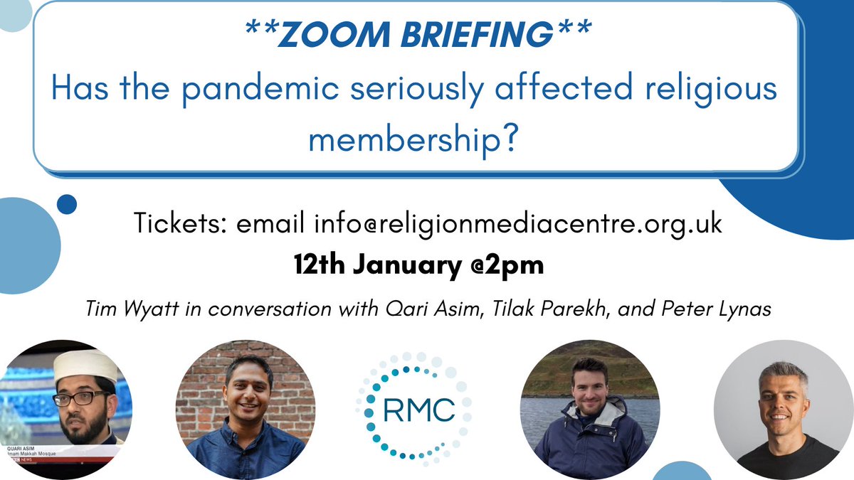 **Briefing tomorrow**

Join us next week as <a href="/tswyatt/">Tim Wyatt</a> hosts our briefing and Q&amp;A with leading imam &amp; #Islamic scholar <a href="/QariAsim/">Qari Asim MBE</a>, researcher into British #Hinduism <a href="/TilakParekh/">Tilak Parekh</a>, and <a href="/peterlynas/">Ｐｅｔｅｒ Ｌｙｎａｓ</a>, UK director of <a href="/EAUKnews/">Evangelical Alliance</a> - tickets via info@religionmediacentre.org.uk