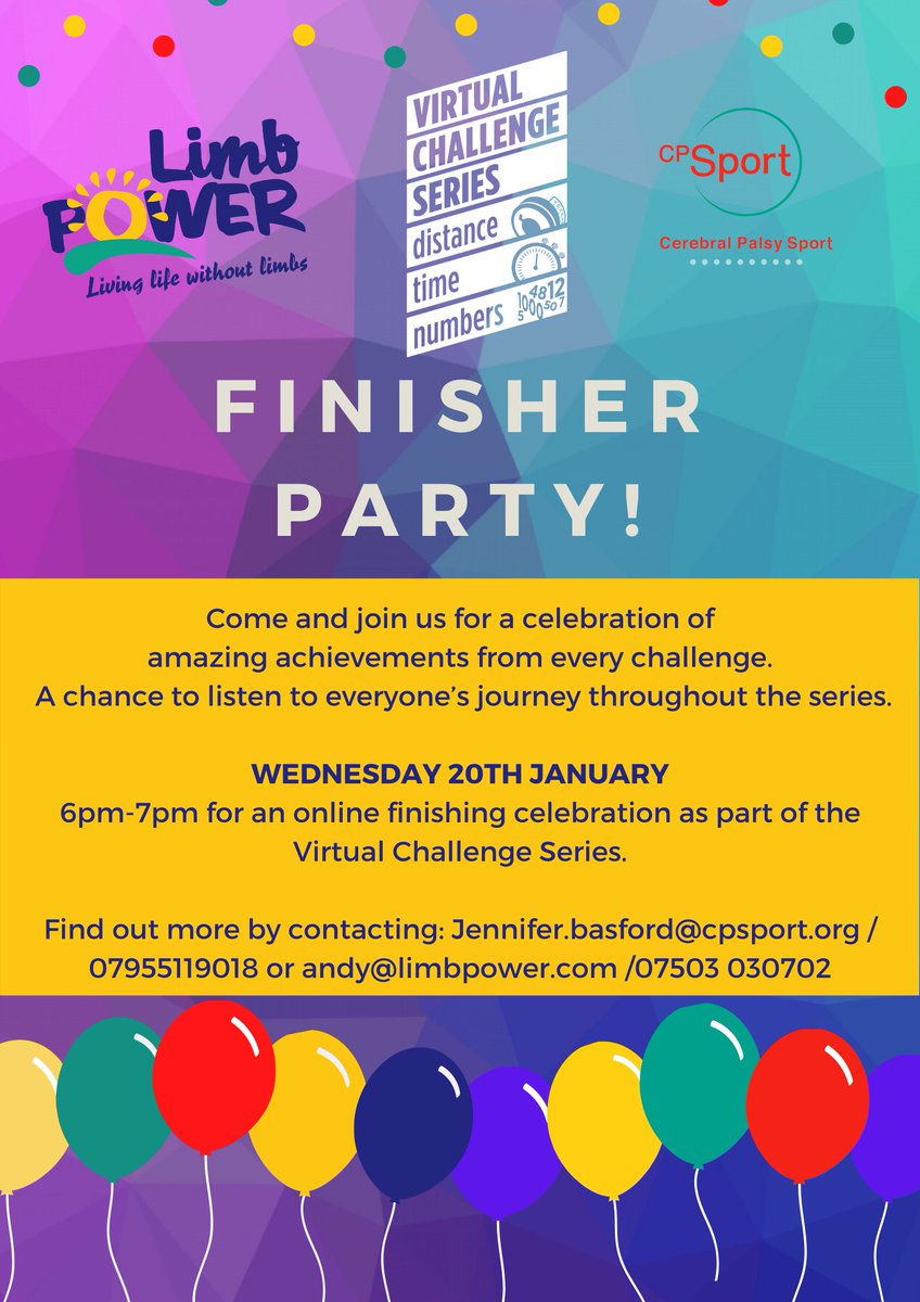 CP_Sport's tweet photo. For participants of the Virtual Challenge Series - Save the date! π
We will be celebrating your amazing achievements on Wednesday 20th January at 6-7pm with a Zoom party.
Good luck for the final few days of challenge 3 for those who are taking part!
#virtualchallengeseries https://t.co/oFxxljdzxG