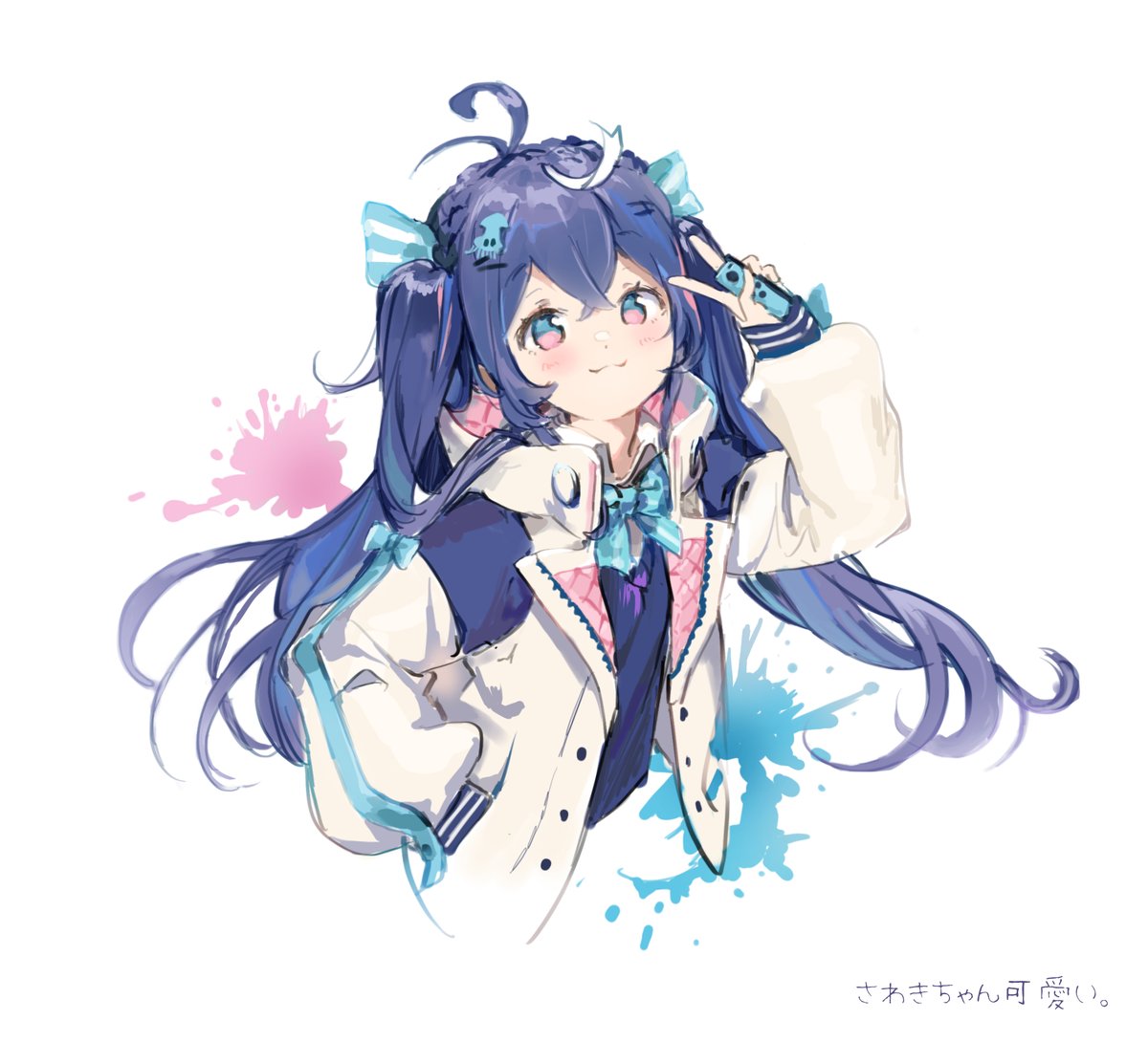 1girl solo bow long hair hair ornament jacket twintails  illustration images