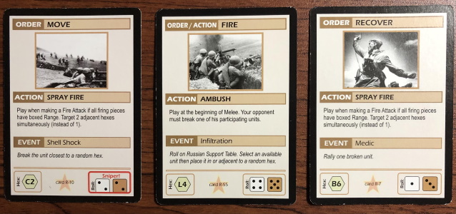 This lets the decks do a lot of things. You can use cards to issue orders, take actions, and generate random events. Keywords called triggers can cause things like weapon jams and sniper shots. And you never need to roll dice.  #CuratedQuarantine