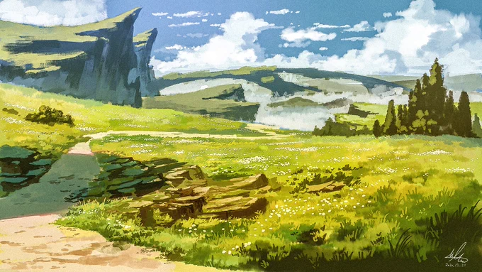 軽くまとめ。
最近自然物の色が黄色寄りになっている。
前はもっと緑で描いてた気がする。 