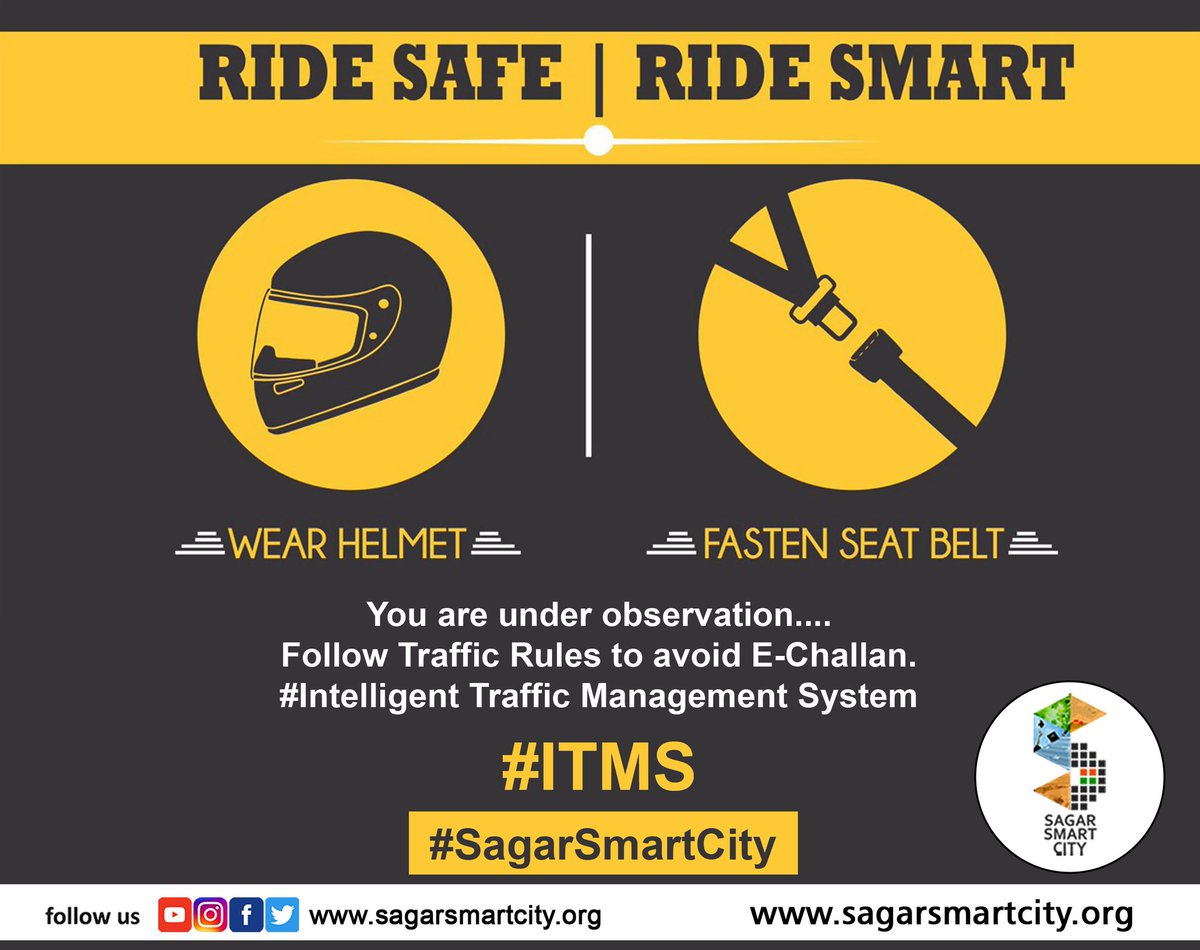 city_sagar's tweet image. RIDE SAFE l RIDE SMART 

You are under observation 
Follow Traffic Rules to avoid E-Challan

#IntelligentTrafficManagementSystem
#ITMS 
#SmartCitySagar