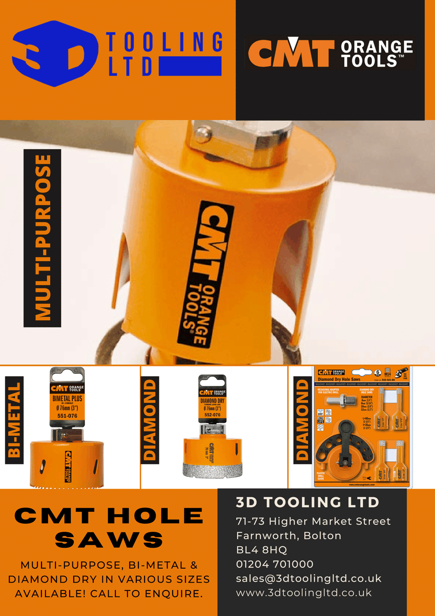 3dtooling's tweet photo. #CMT #HOLESAWS NOW IN STOCK!

AVAILABLE IN VARIOUS TYPES AND SIZES.

VISIT IN STORE OR CALL FOR MORE INFO: 01204 701000

https://t.co/0lXgyEytm2

#3DTooling #Construction #Joinery #Carpentry #Saws #Wood #Metal #Diamond #Cutting #Tools #Toolsofthetrade https://t.co/gW6JWjkFxX