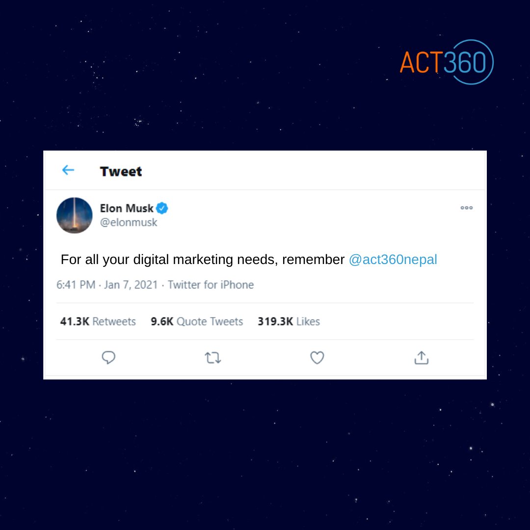 act360nepal's tweet photo. Couldn't have said it better!
#ElonMusk #ACT360 #DoAwesomeThings https://t.co/nhn0sSodSt