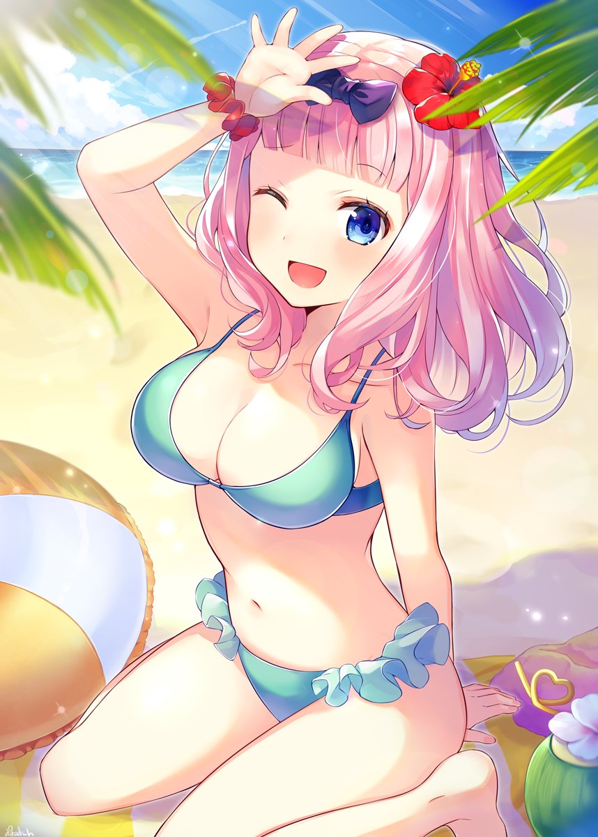 藤原千花 「最近寒いね～ 
#くそ寒いので水着絵を貼る 」|ぷきゅのすけ/絵師100人展参加いたします！のイラスト